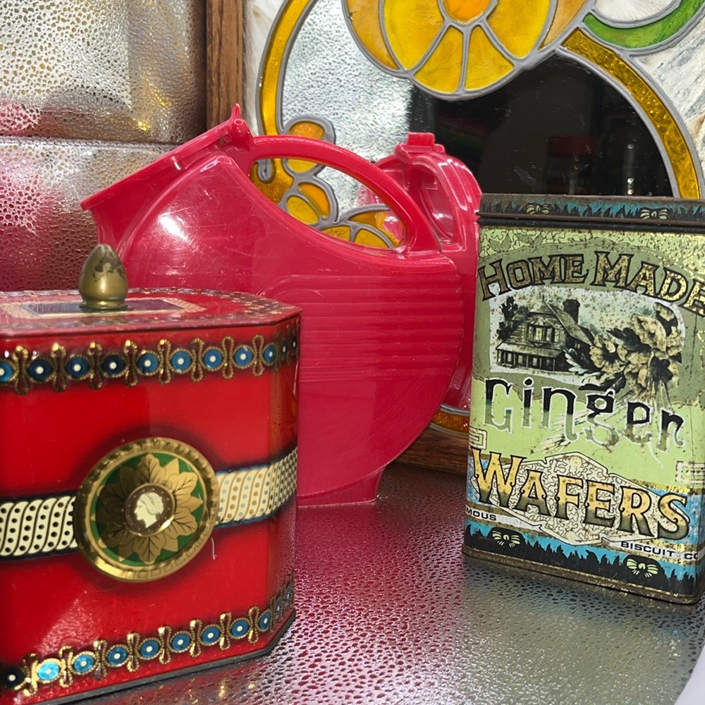 Trio of Vintage Containers Red Burrite And  Two Tins